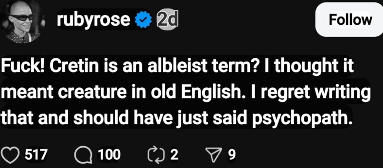 Noted lexicographer Ruby Rose (@rubyrose) on Threads