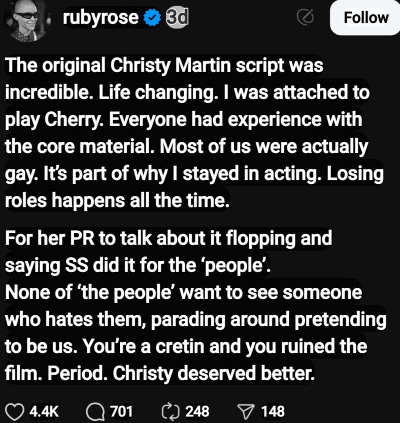 Ruby Rose (@rubyrose) posts about Christy and Sydney Sweeney on Threads