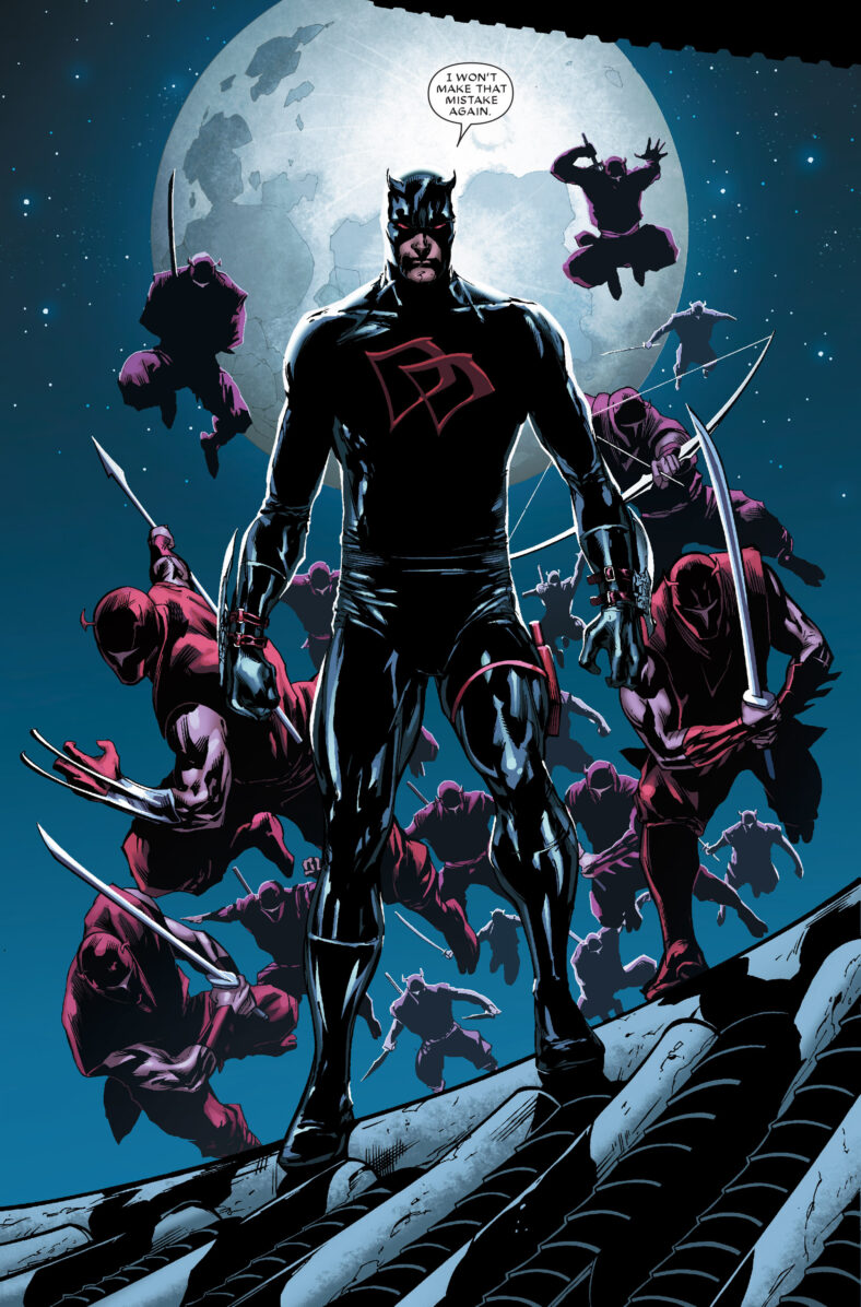 Daredevil makes his debut as the new leader of The Hand in Shadowland Vol. 1 #1 (2010), Marvel Comics. Words by Andy Diggle, art by Billy Tan, Batt, Christina Strain, and Joe Caramagna.