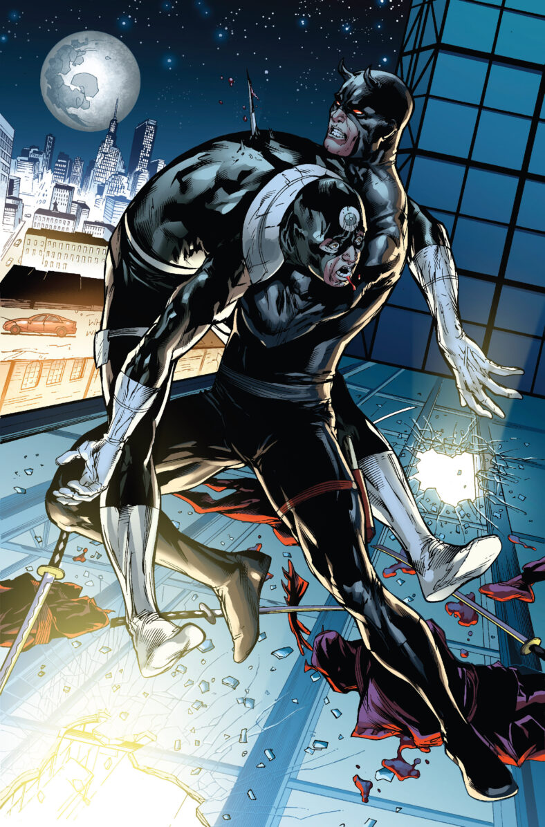 Daredevil takes revenge on Bullseye in Shadowland Vol. 1 #1 (2010), Marvel Comics. Words by Andy Diggle, art by Billy Tan, Batt, Christina Strain, and Joe Caramagna.