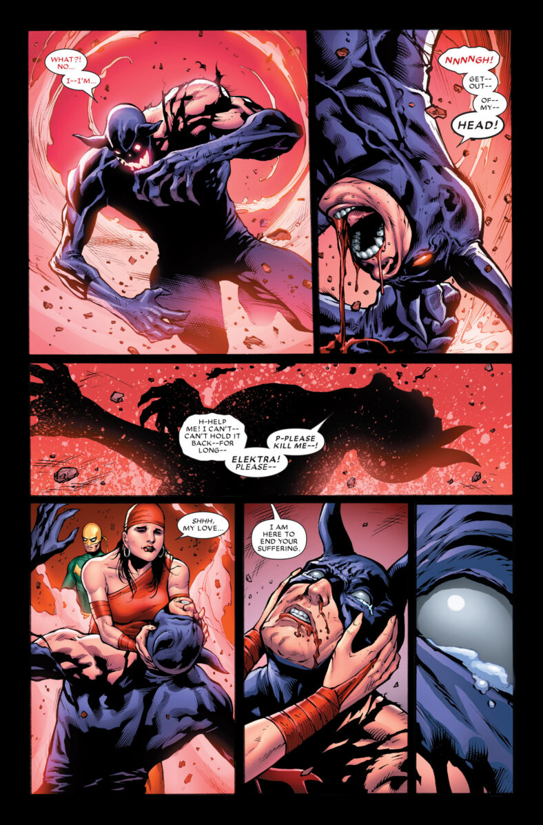 Daredevil begs Elektra to end The Beast in Shadowland Vol. 1 #5 (2010), Marvel Comics. Words by Andy Diggle, art by Billy Tan, Victor Olazaba, Guru-eFX, and Joe Caramagna.