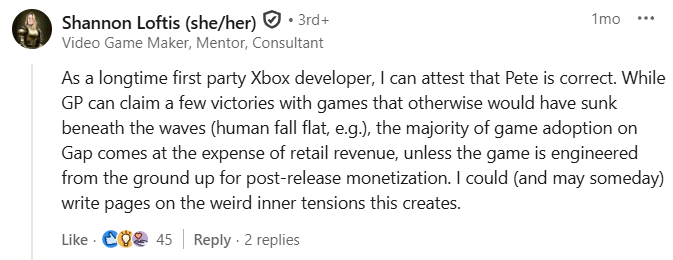 Shannon Loftis admits Xbox Game Pass success comes at the expense of "retail value" on LinkedIn
