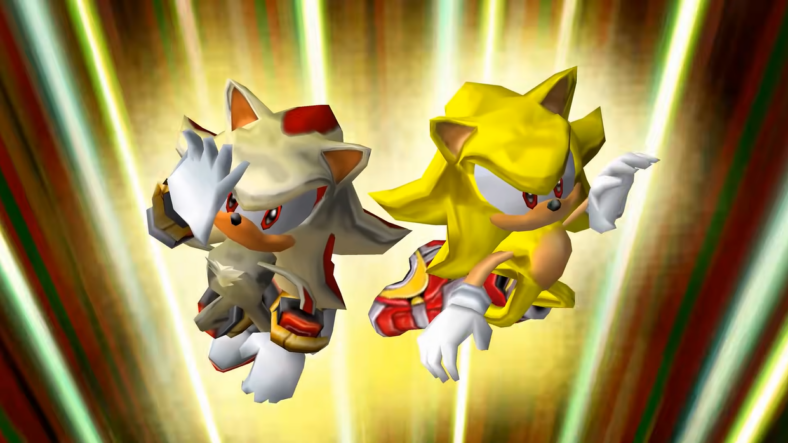 Sonic (Ryan Drummond) and Shadow David Humphrey) turn super in Sonic Adventure 2: Battle (2001), Sega