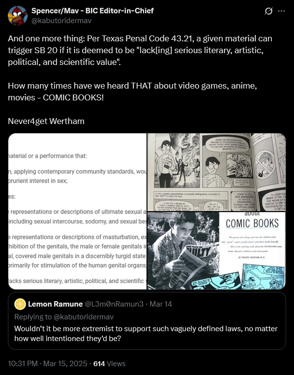 Bounding Into Comics Editor-in-Chief Spencer Baculi discusses the censorship ramifications of Texas State Bill 20.