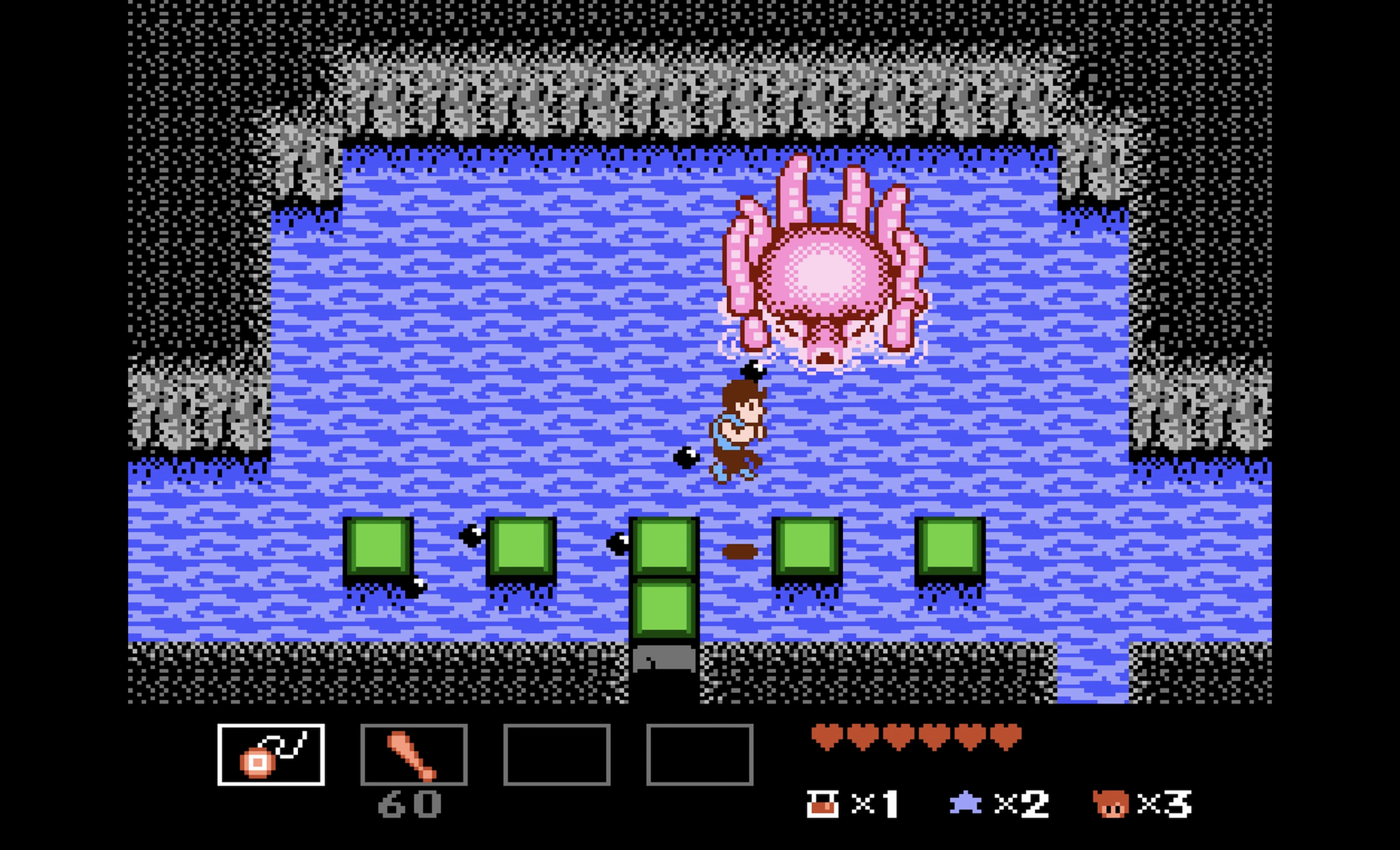 Mike Jones comes face to face with Octo the Huge in StarTropics (1990), Nintendo
