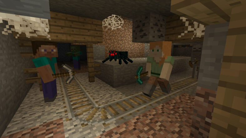 Players delve into mines alongside monsters in Minecraft (2011), Mojang Studios, Xbox Game Studios