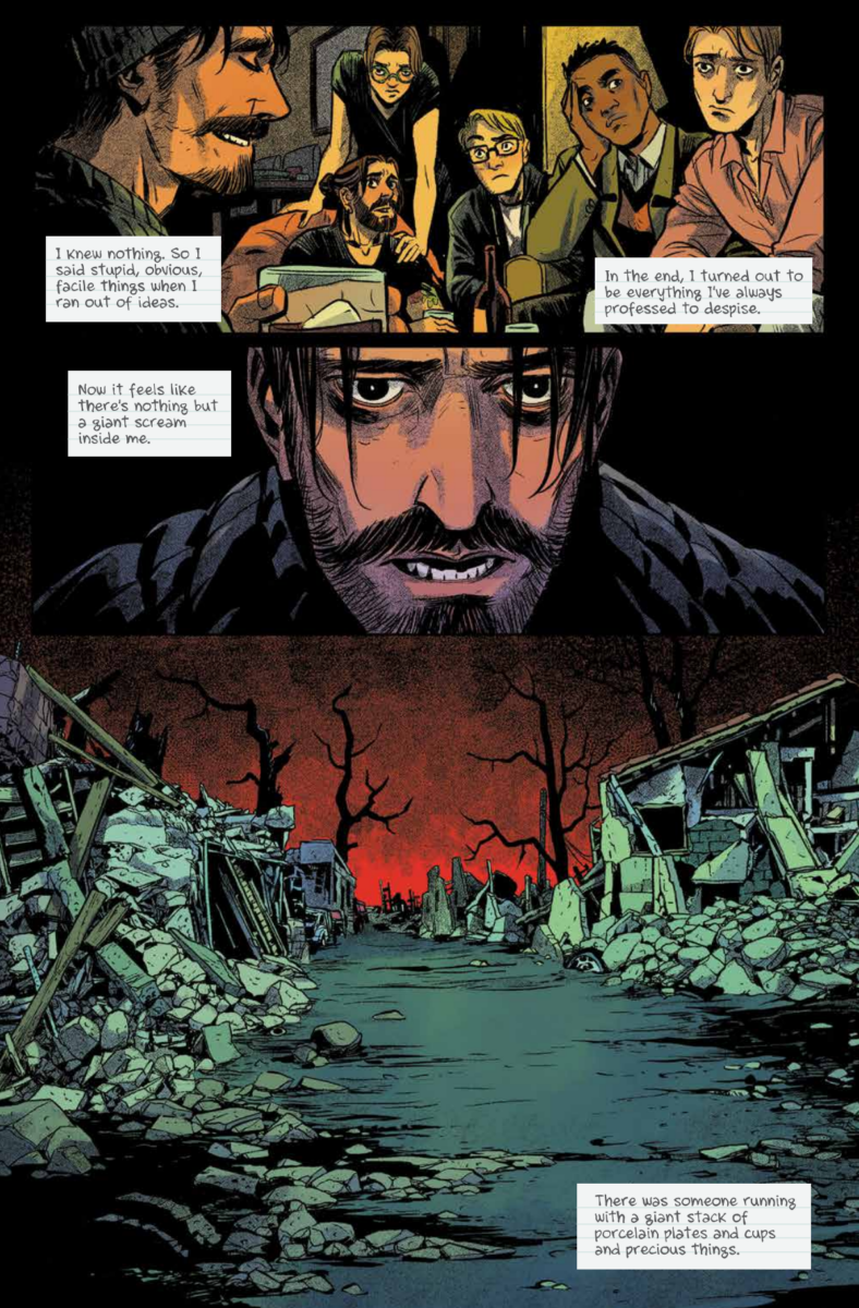 The gloomy monologue begins in The War (2025). Words by Garth Ennis. Art by Becky Cloonan. BOOM! Studios.