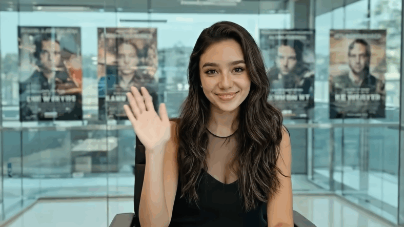 AI product 'Tilly Norwood' waves to the camera in AI Commissioner/Comedy Sketch (2025), Particle6 TV