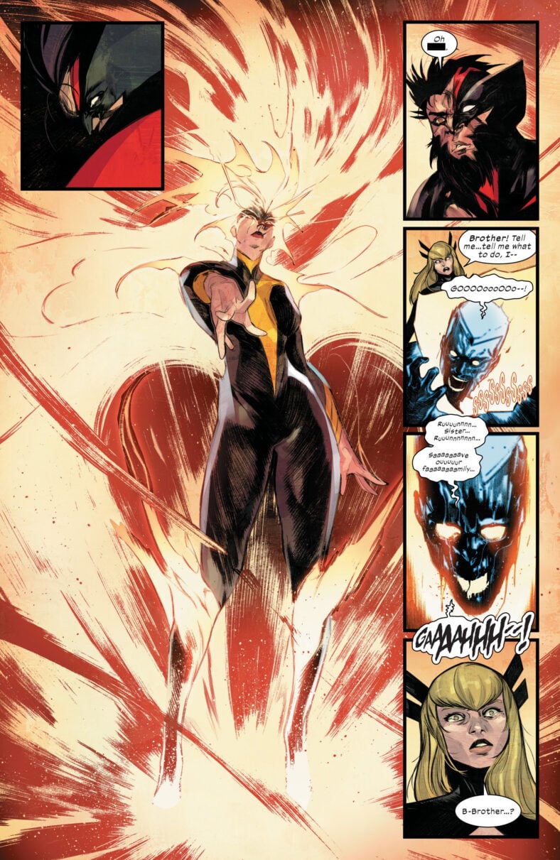 A terrified Colossus meets the full might of the Phoenix in Ultimate Wolverine Vol. 1 #12 (2025), Marvel Comics. Words by Chris Condon, art by Alessandro Cappuccio, Bryan Valenza, and Cory Petit.