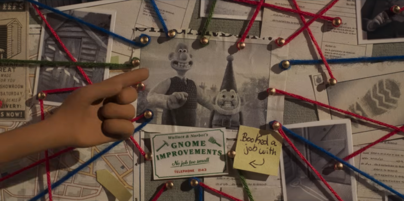 All signs point to Wallace (Ben Whitehead) and Norbot (Reece Shearsmith) being behind a crime spree in Wallace & Gromit: Vengeance Most Fowl (2024), Aardman Animations