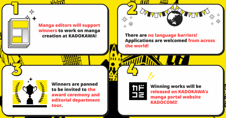 The prizes awaiting the winner of the Wordless Manga Contest (2025), Kadokawa