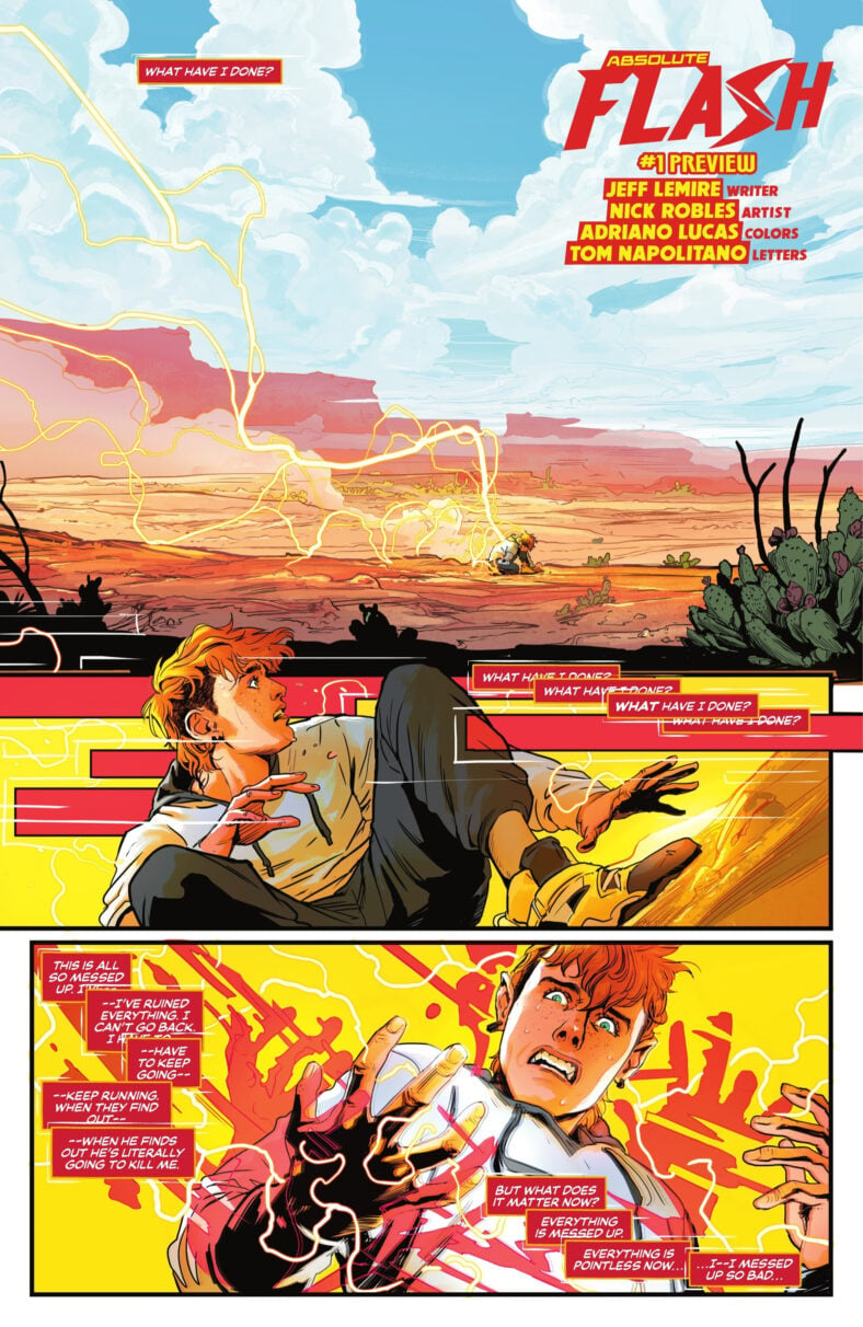 Wally West taps into the Speed Force in Absolute Flash Vol. 1 #1 (2025), DC. Words by Jeff Lemire, art by Nick Robles, Adriano Lucas, and Tom Napolitano.