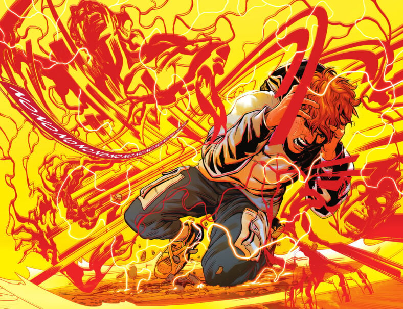 Wally West finds himself going through a change in Absolute Flash Vol. 1 #1 (2025), DC. Words by Jeff Lemire, art by Nick Robles, Adriano Lucas, and Tom Napolitano.