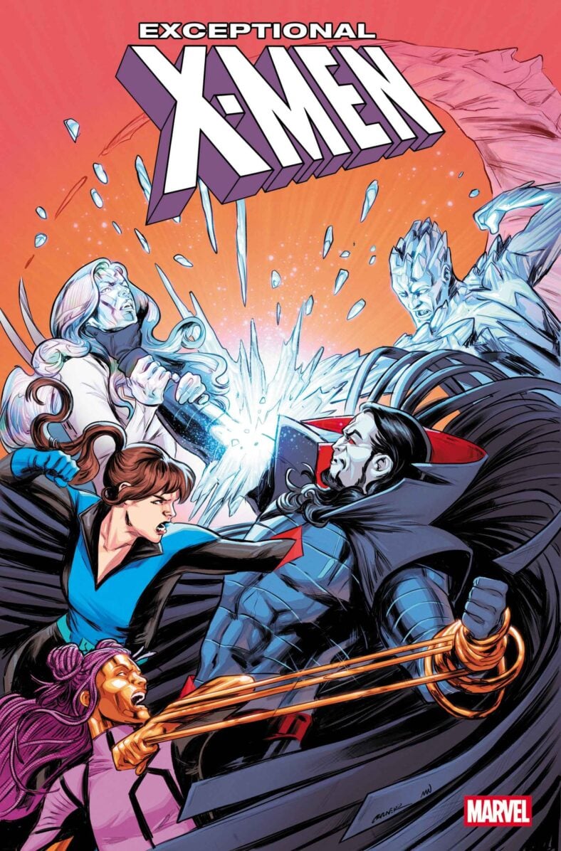 Kitty Pryde phases her hand through Mr. Sinister's chest on Carmen Carnero's cover to Exceptional X-Men Vol. 1 #9 (2025), Marvel Comics