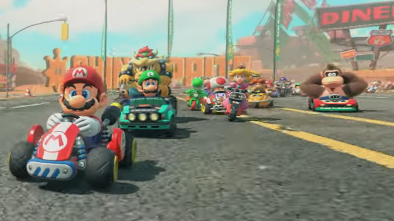 Mario and crew return to the racetrack in a teaser for the next Mario Kart game, as seen in the Nintendo explains their new console's backwards compatibility in the Nintendo Switch 2 – First-look trailer (2025), Nintendo YouTube