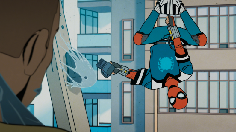 Peter Parker (Hudson Thames) attempts to snap some photos of himself in action in Your Friendly Neighborhood Spider-Man Season 1 Episode 2 "The Parker Luck" (2025), Marvel Entertainment