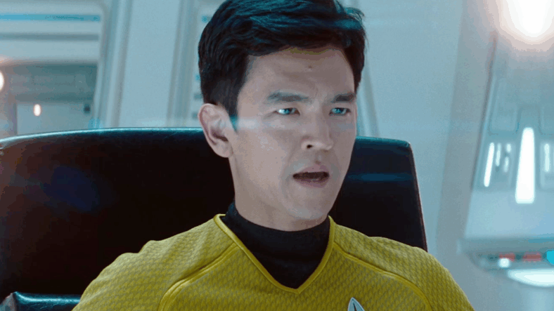 Sulu (John Cho) takes temporary control of the enterprise in Star Trek Into Darkness (2013), Paramount Pictures