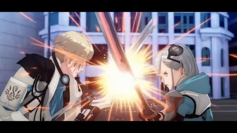 Khaos (Soma Saito) and Nyx (Minami Takahashi) clash swords in Emberstoria (2024), Square Enix