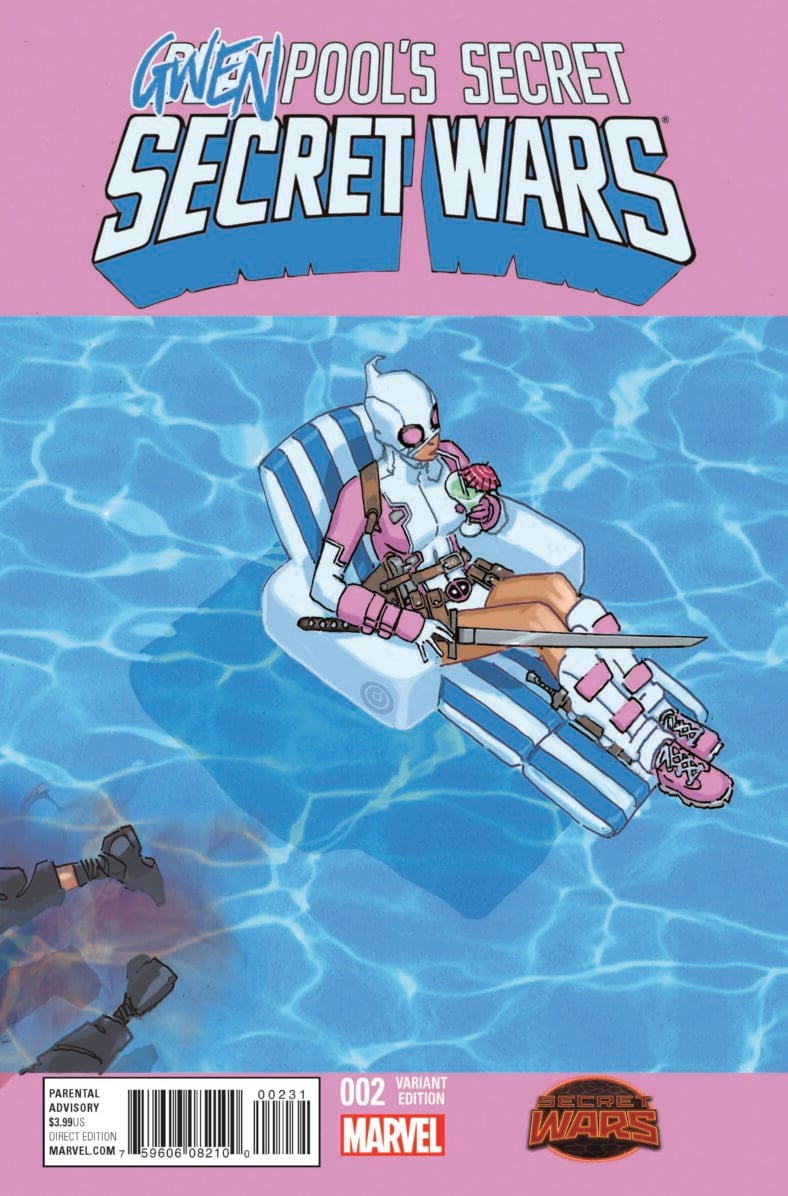 Gwenpool kicks back after a mission well done on Chris Bachalo's variant cover to Deadpool's Secret War Vol. 1 #2 (2015), Marvel Comics