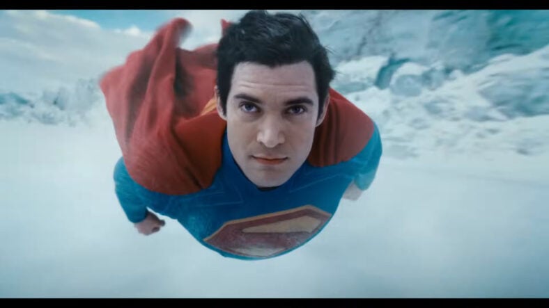 Superman (David Corenswet) barrels through the Antarctic tundra in Superman (2025), DC Studios