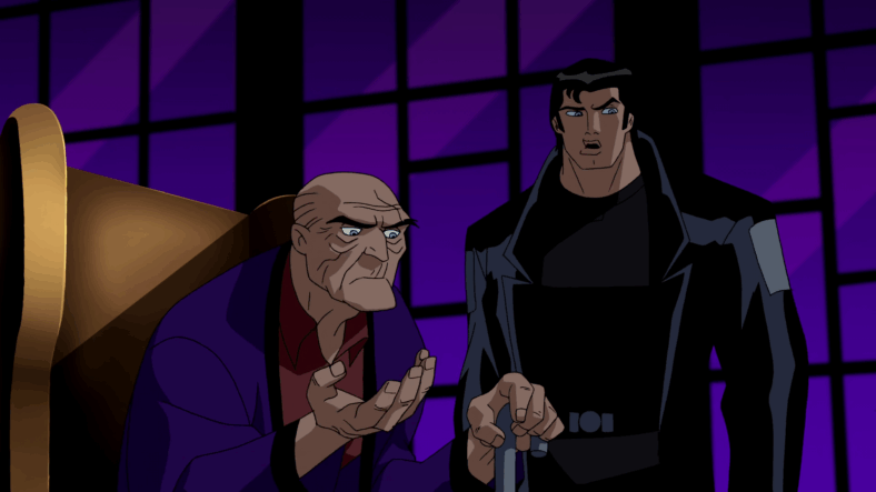 Terry McGinnis (Will Friedle) raises an eyebrow at Bruce Wayne's (Kevin Conroy) questionable soup offer in Justice League Unlimited Season 2 Episode 13 “Epilogue” (2005), Warner Bros. Animation
