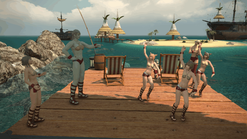 Dancing girls practice their moves on the Costa Del Sol in Final Fantasy XIV (2013), Square Enix