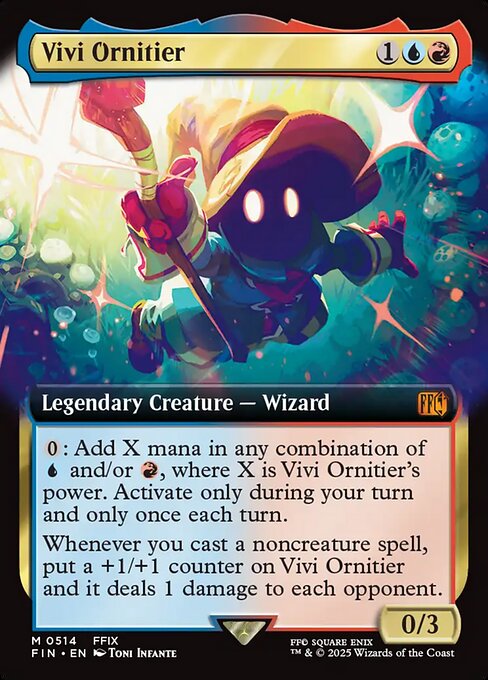 A certain Black Mage arrives to wreck the meta via Vivi Ornitier (Card #514), Magic: The Gathering - Final Fantasy (2025), Wizards of the Coast. Art by Toni Infante.