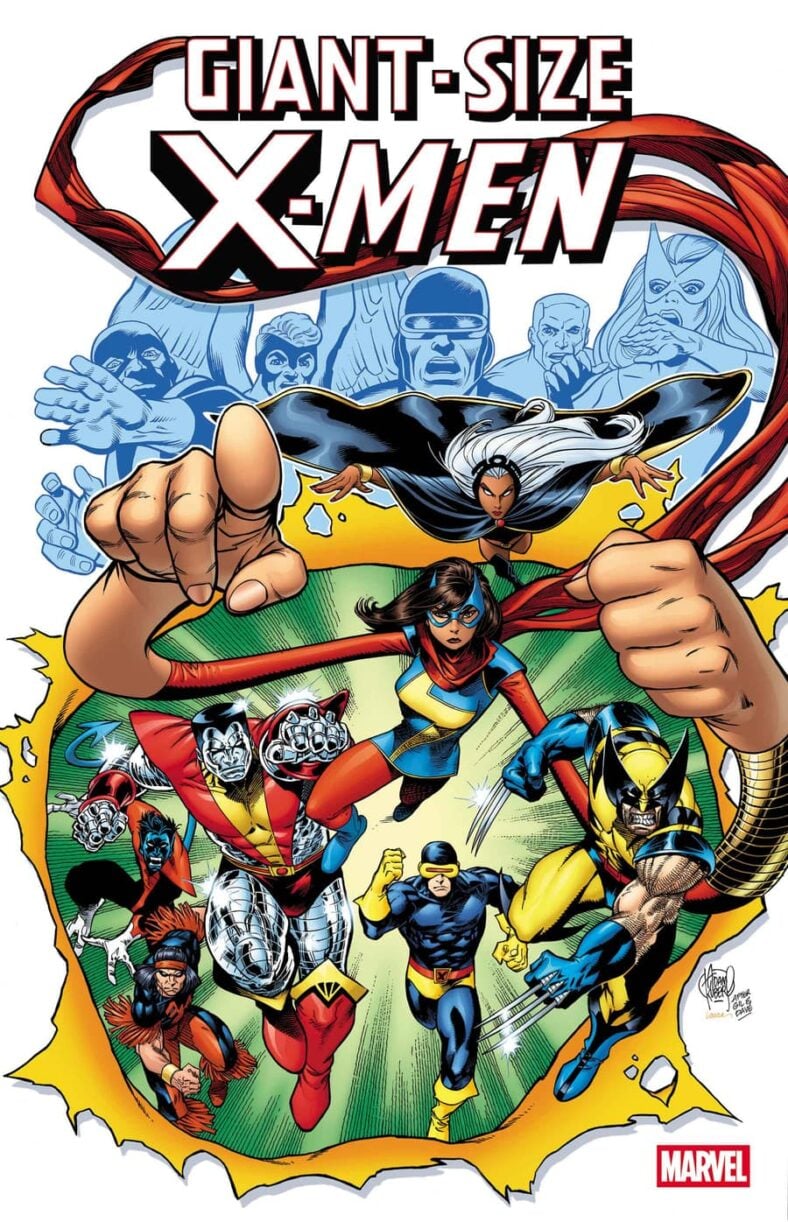 The Uncanny X-Men and a new friend rush to save the original team on Adam Kubert's cover to Giant-Size X-Men Vol. 3 #1 (2025), Marvel Comics