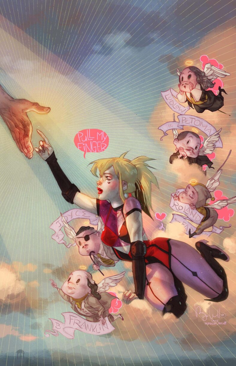 Harley Quinn attempts to pull a prank on Ben Caldwell's variant cover to Harley Quinn Fartacular: Silent Butt Deadly Vol. 1 #1 (2025), DC