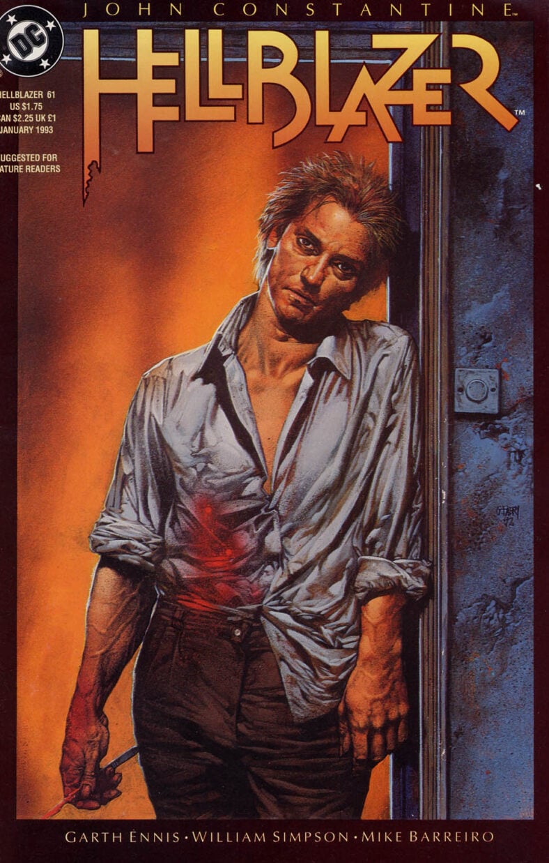 John Constantine takes a breather on Glenn Gabry's cover to Hellblazer Vol. 1 #61 "She's Buying a Stairway to Heaven" (1993), DC/Vertigo