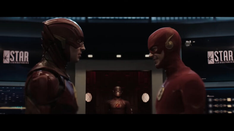 Barry Allen (Ezra Miller) meets Barry Allen (Grant Gustin) in Arrow Season 8 Episode 8 “Crisis on Infinite Earths: Part Four” (2020), The CW