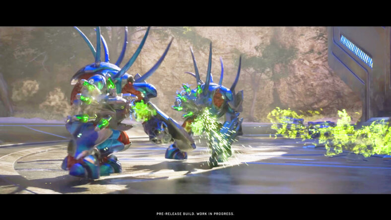 A pair of Mgalekgolo Hunters have the Master Chief (Steve Downes) dead to rights in Halo: Campaign Evolved (2026), Halo Studios