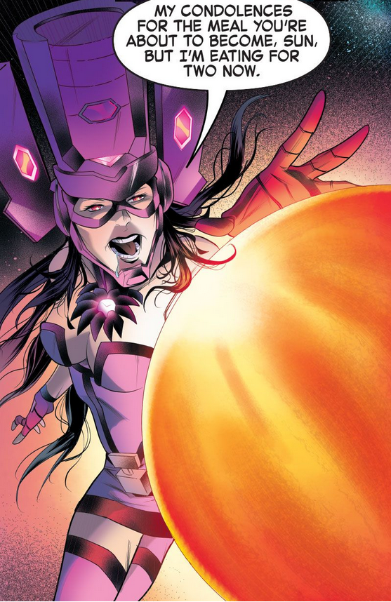 Galacta prepares to satiate her hunger in Marvel's Voices Infinity Comic Vol. 1 #94  (2024), Marvel Comics. Words by Cheryl Lynn Eaton, art by Federica Mancin, Ruth Redmon, and Travis Lanham.