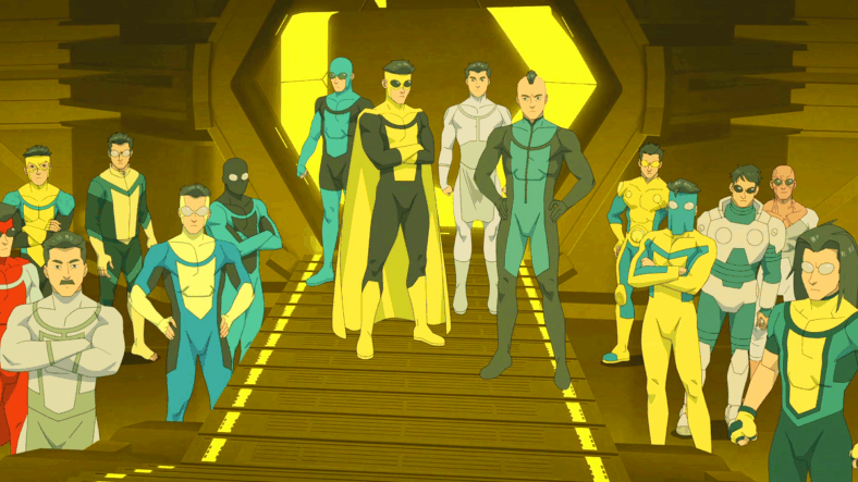 A multiversal army of Invincibles (Steven Yeun) prepare for war in Invincible Season 3 Episode 7 "What Have I Done?" (2025), Amazon Prime