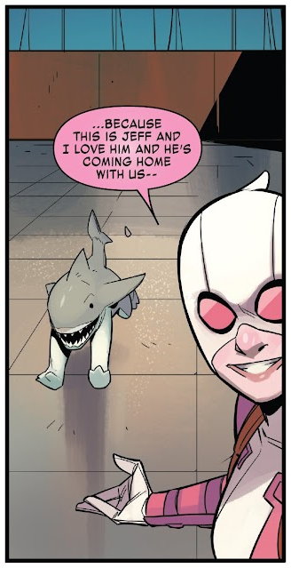 Jeff makes his first named appearance in West Coast Avengers Vol. 3 #7 (2019), Marvel Comics. Wrods by Kelly Thompson, art by Daniele Di Nicuolo, Tríona Tree Farrell, and Joe Caramagna.