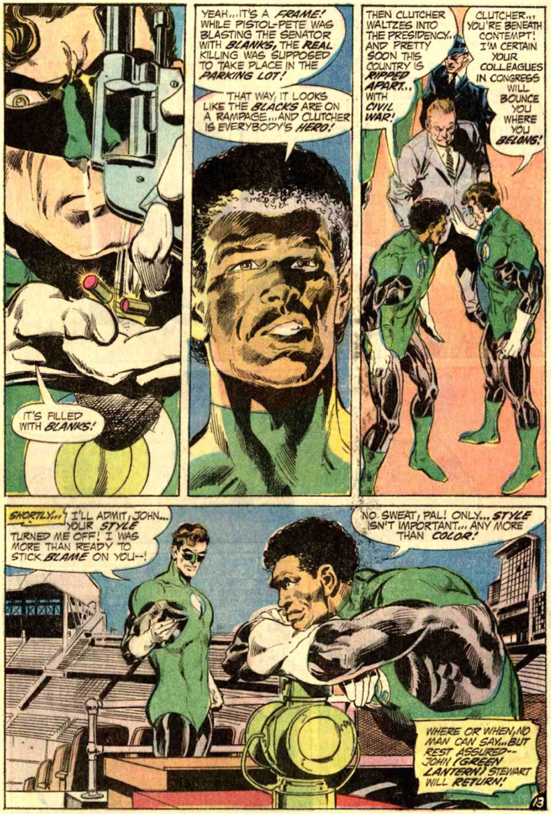 Hal Jordan learns a lesson about jumping to conclusions in Green Lantern Vol. 2 #87 "Beware My Power!" (1972), DC Comics. Words by Dennis O'Neil, art by Neal Adams and Dick Giordano.