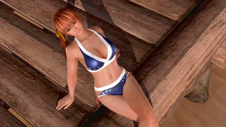 Kasumi (Houko Kuwashima) takes a break from ninja duties in Dead or Alive Xtreme 3 Scarlet (2016), Koei Tecmo