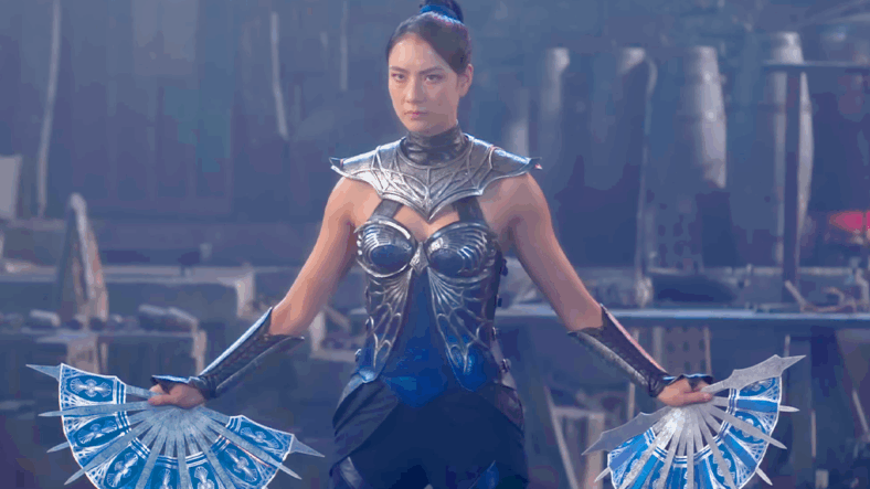 Kitana (Adeline Rudolph) prepares for a fight against Johnny Cage (Karl Urban) in Mortal Kombat II (2025), Warner Bros. Entertainment