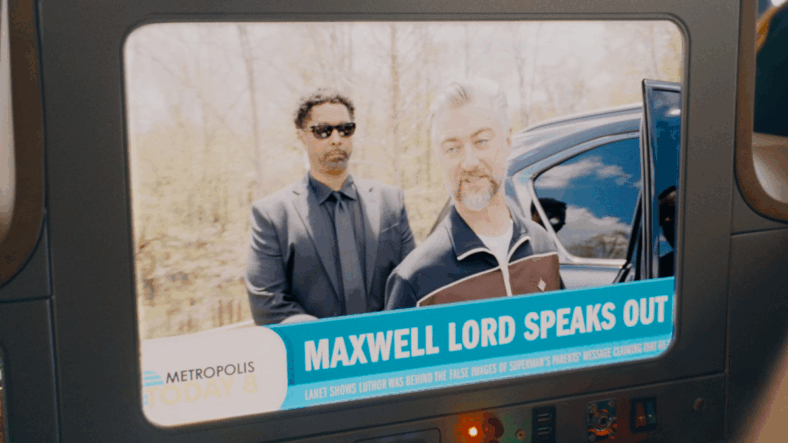 Maxwell Lord (Sean Gunn) laughs at Lex Luthor's (Nicholas Hoult) failure in Superman (2025), DC Studios