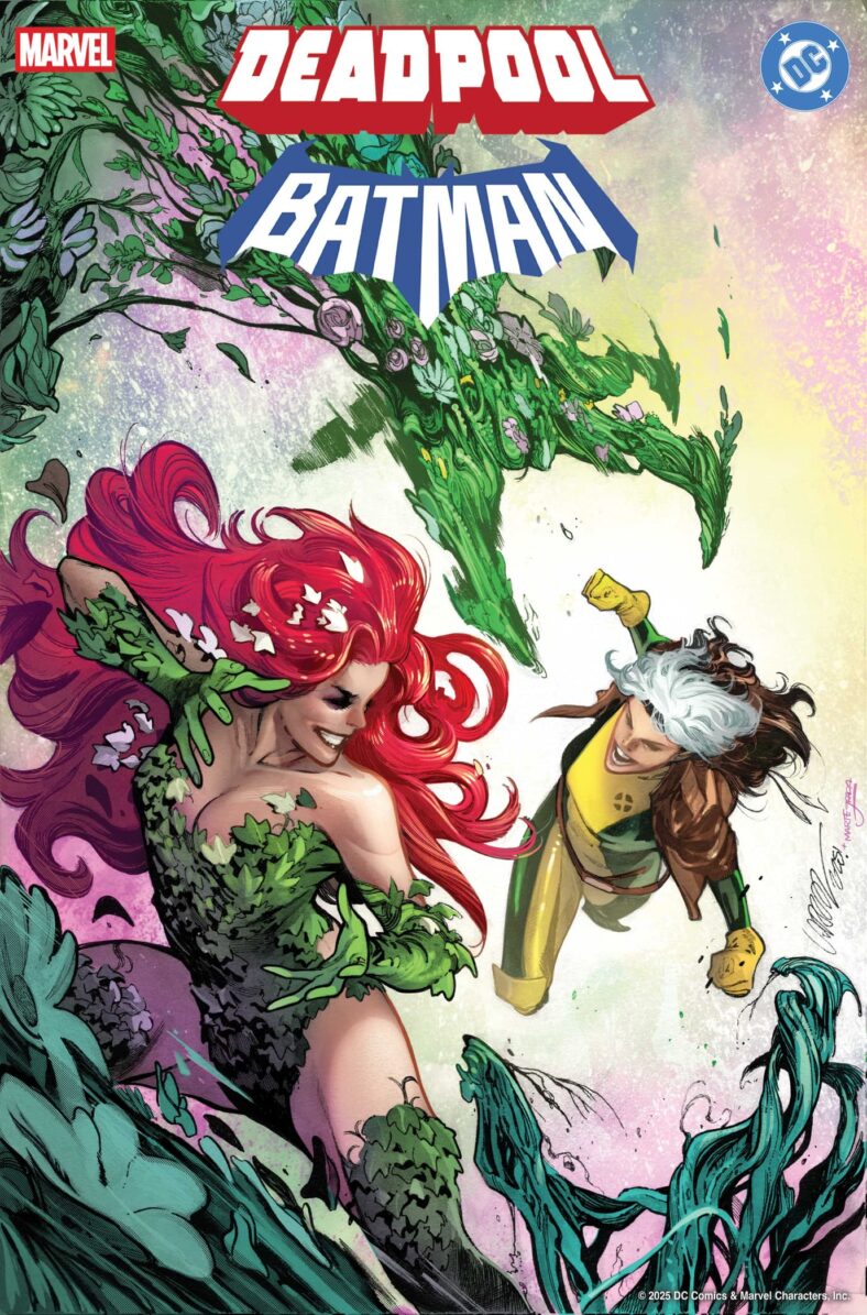 Poison Ivy taunts Rogue on Pep Larraz's variant cover to Deadpool/Batman Vol. 1 #1 (2025), Marvel Comics/DC