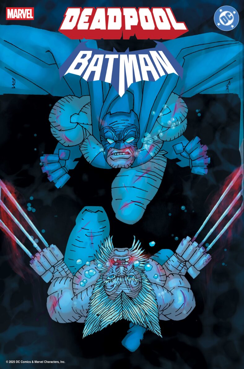 The Dark Knight Returns to brawl with Old Man Logan on Frank Miller's variant cover to Batman/Deadpool Vol. 1 #1 (2025), DC/Marvel Comics