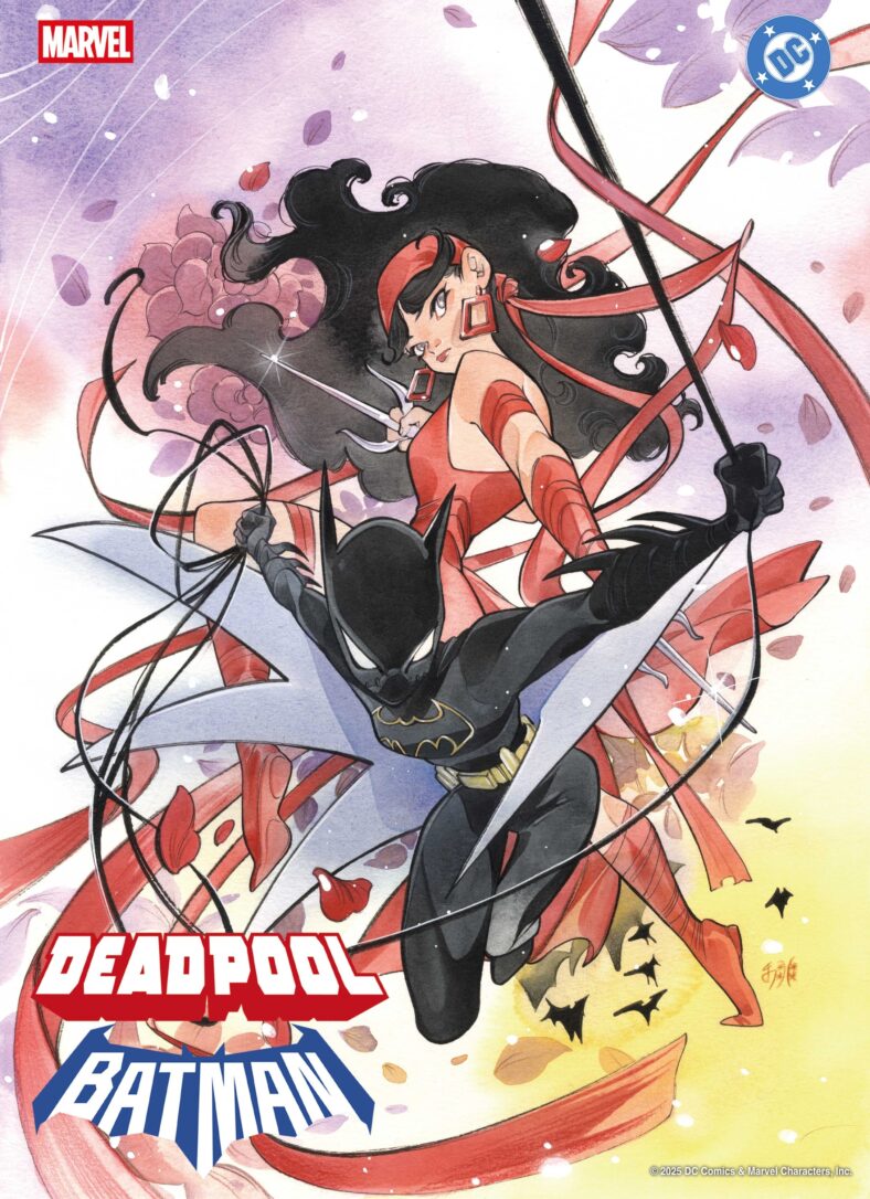 Batgirl and Elektra show off their respective ninjitsu skills on Peach Momoko's variant cover to Deadpool/Batman Vol. 1 #1 (2025), Marvel Comics/DC