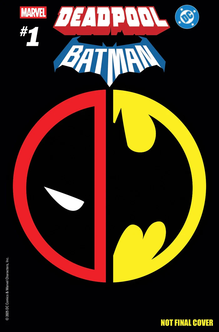 The Merc with a Mouth meets The Dark Knight on the logo variant cover to Deadpool/Batman Vol. 1 #1 (2025), Marvel Comics/DC