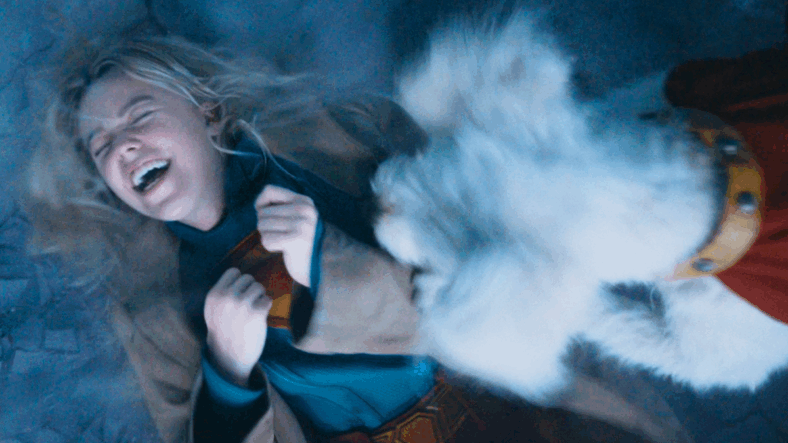 Supergirl (Milly Alcock) basks in Krypto's affection in Superman (2025), DC Studios