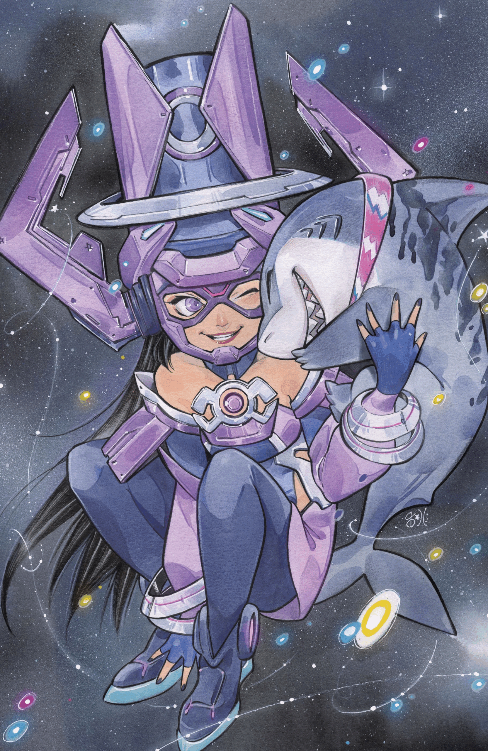 Galacta and Jeff give each other the love they deserve on Peach Momoko's variant cover  to Marvel Rivals Vol. 1 #1 (2025), Marvel Comics