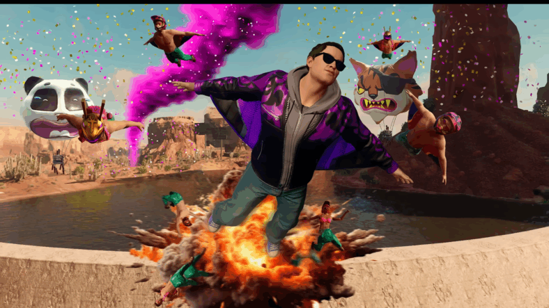 A recreation of the Boss beating the Idols in a wingsuit race in Saints Row (Unreleased Alpha Build), Deep Silver Volition