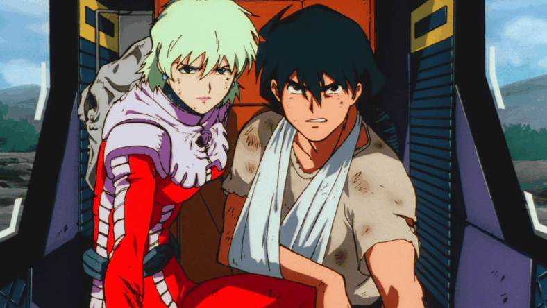 Shiro Amada (Nobuyuki Hiyama) and Aina Sahalin (Kikuko Inoue) are all that stand between Earth and total destruction in Mobile Suit Gundam: The 08th MS Team Episode 11 "The Shuddering Mountain, Part 2" (2001), Sunrise 