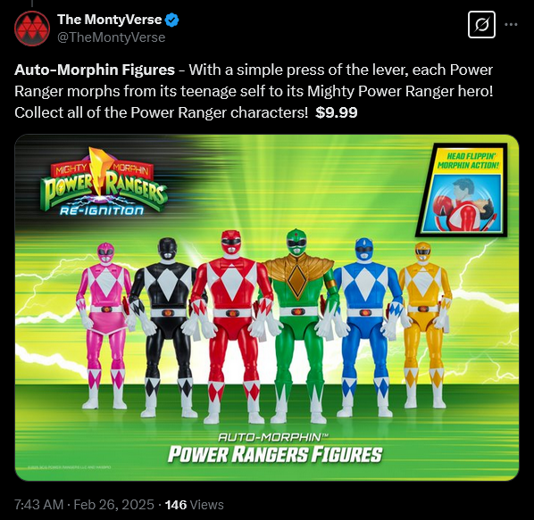 YouTuber The MontyVerse reveals information about Hasbro and Playmates' upcoming 'Mighty Morphin' Power Rangers Re-Ignition' line.