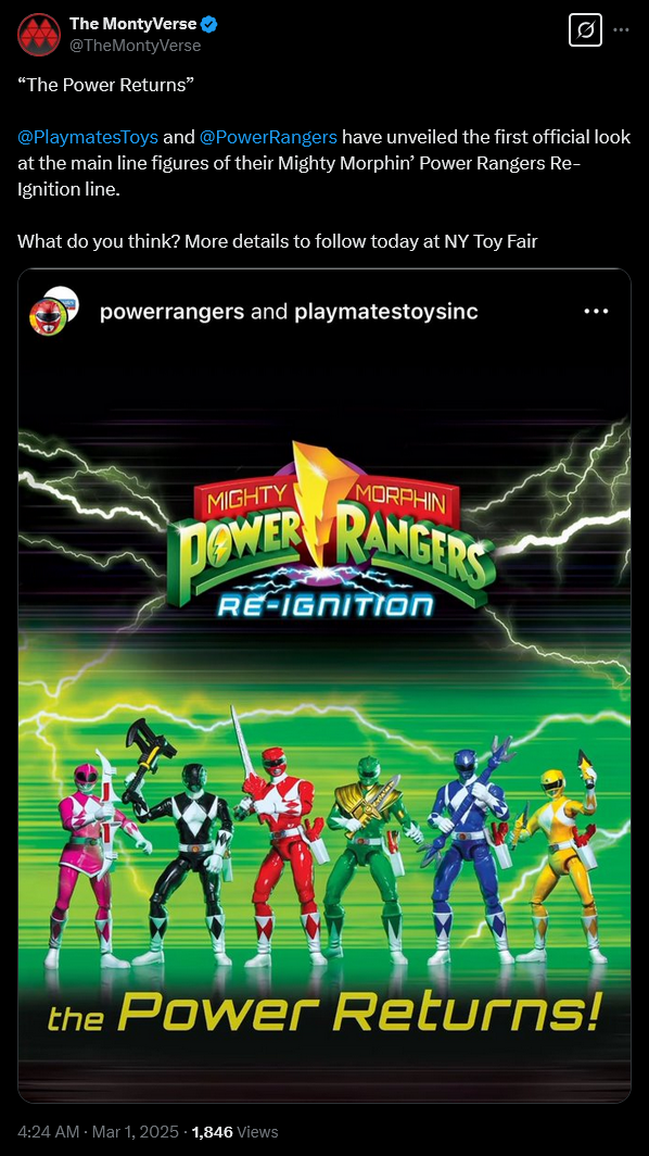 YouTuber The MontyVerse reveals information about Hasbro and Playmates' upcoming 'Mighty Morphin' Power Rangers Re-Ignition' line.