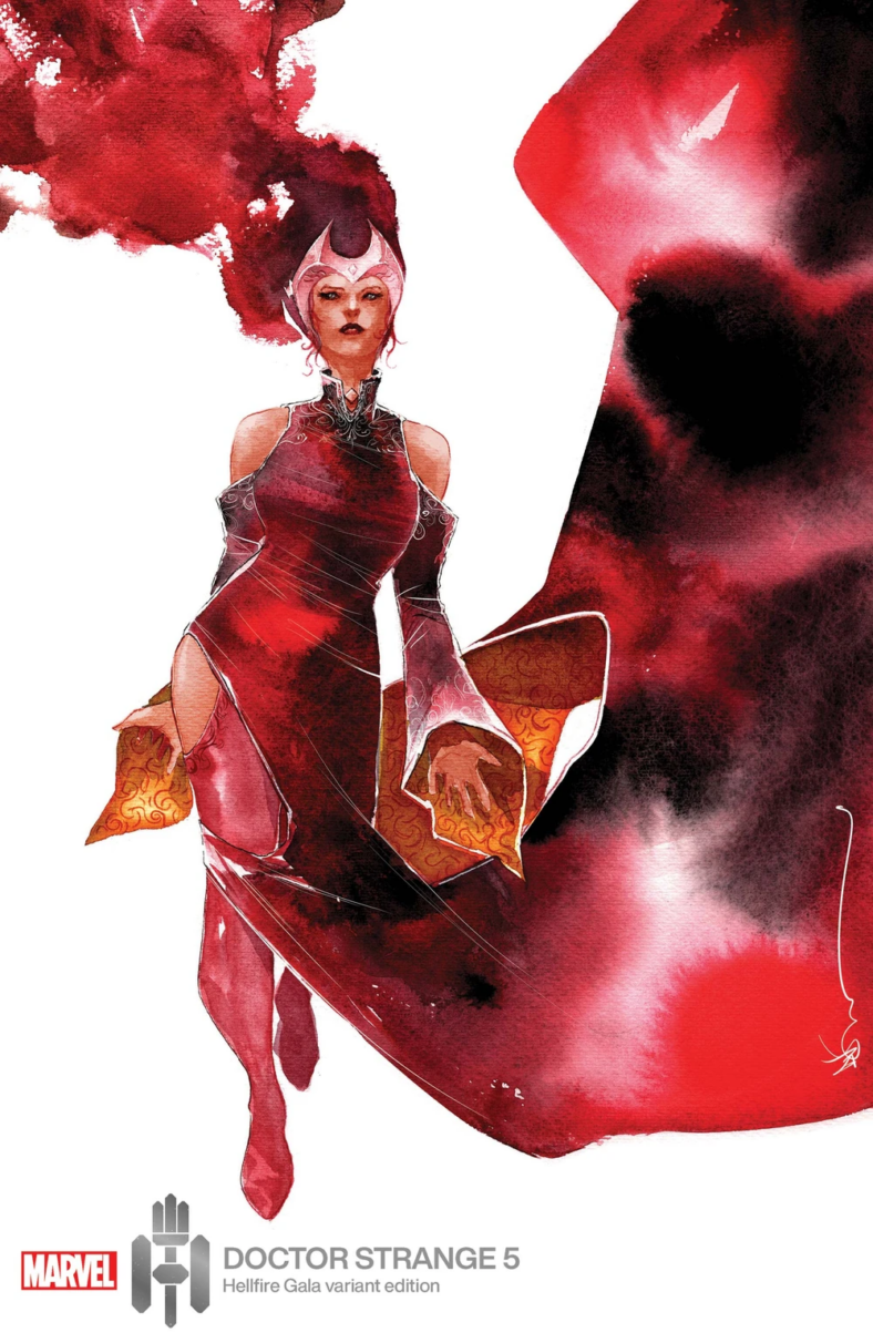 Wanda Maximoff arrives on Dustin Nguyen's Hellfire Gala variant cover to Doctor Strange Vol. 6 #5 (2023), Marvel Comics